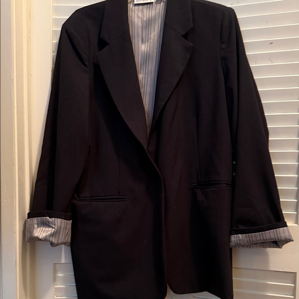 Susan Graver Classic Black Blazer with Striped Lining